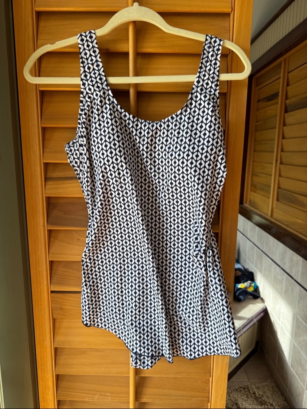 Shore Shapes Blue & White Geometric Half Skirt One-Piece Swimsuit size 16